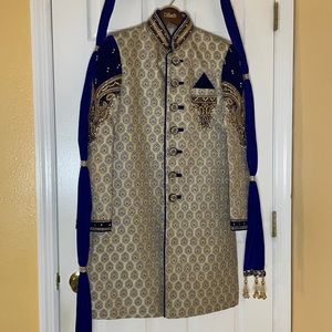 Men’s Indian Traditional Sherwani Sz 38 Gold Blue